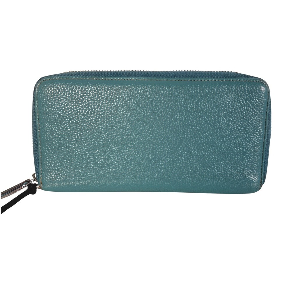 Lavemi Teal Pebbled Leather Zip Around RFID Travel Wallet Wristlet Clutch